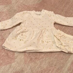 Carter's White and Gold Polka Dot Dress with Cat Pockets